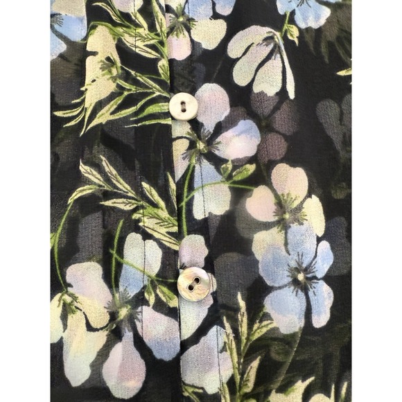 J Jill Black Floral V Neck Sheer Tunic Top Blouse Button Down Womens Size L - Picture 8 of 10